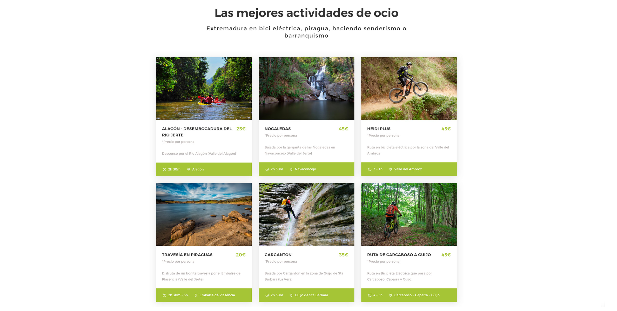 ejemplo web de actividades de aventura campaña posicionamiento SEO